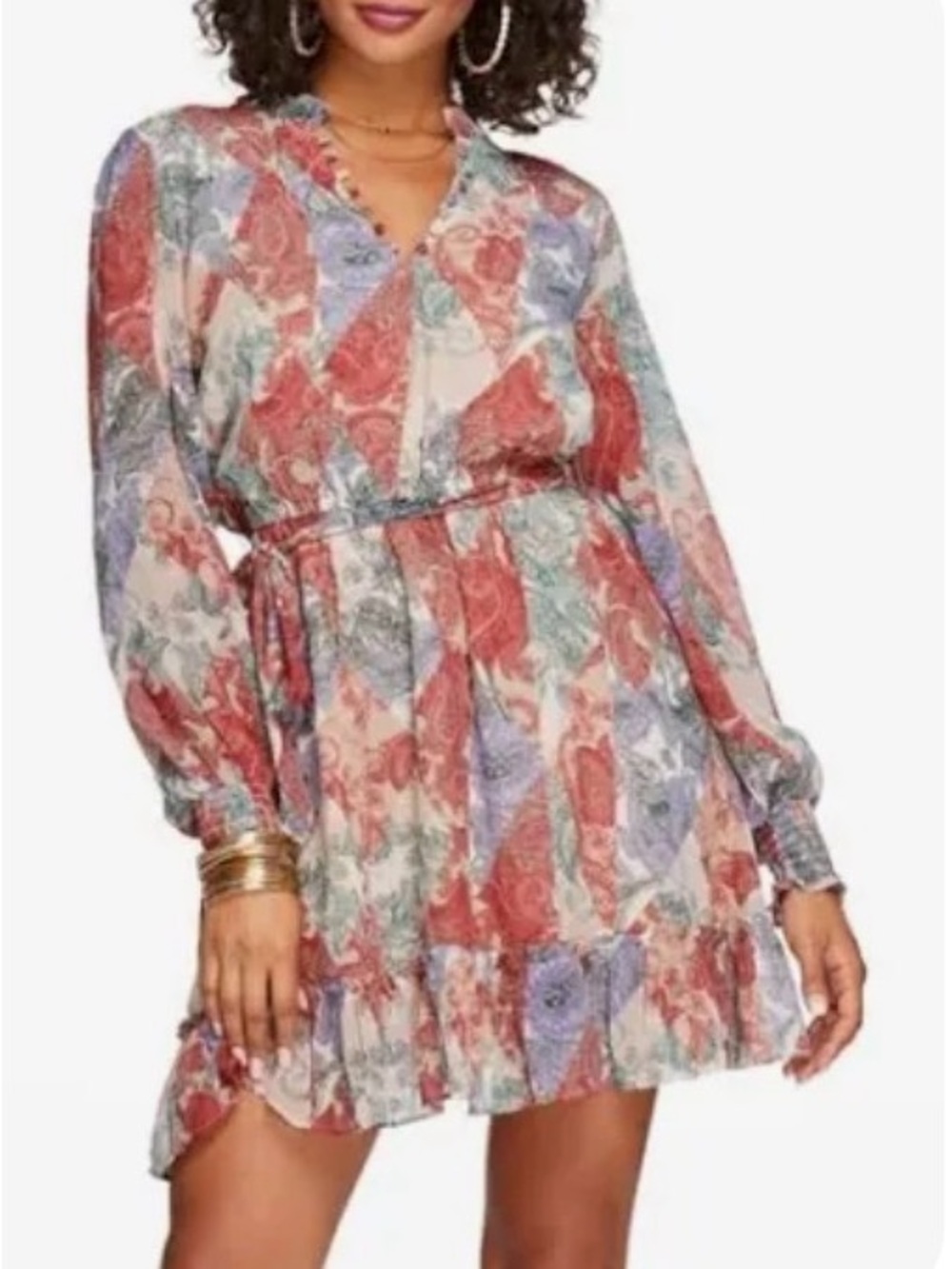 Jessica Simpson Blue Floral Dress Zephyr Long Sleeve. XL - Picture 6 of 13
